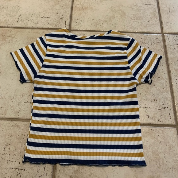 Stardust Striped Ribbed Cropped T-Shirt - Gold/Navy/White - Size Small - Picture 3 of 6